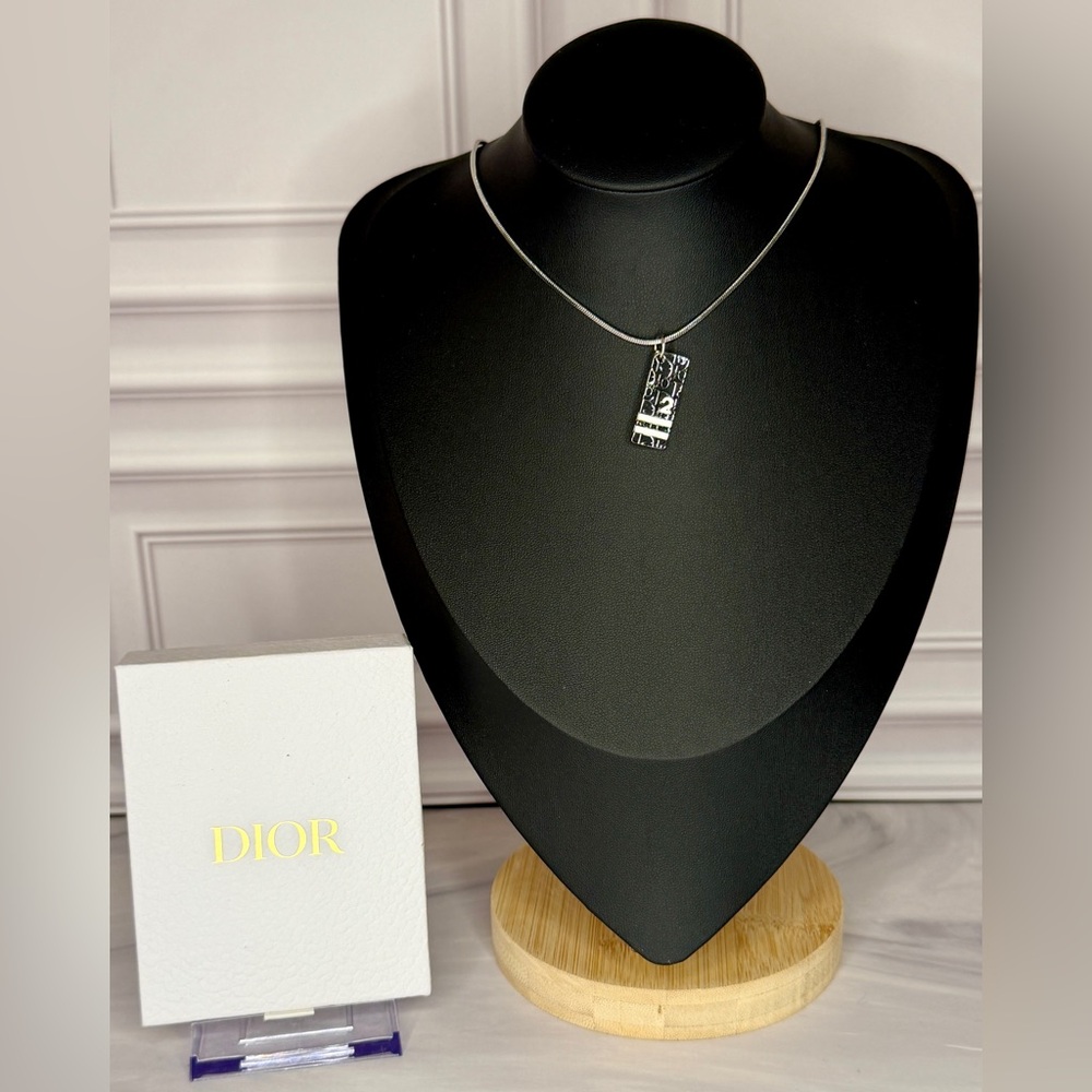 Dior Iconic Trotter Print Enamel Black and Sterling Silver Necklace | Y2K - Picture 3 of 3